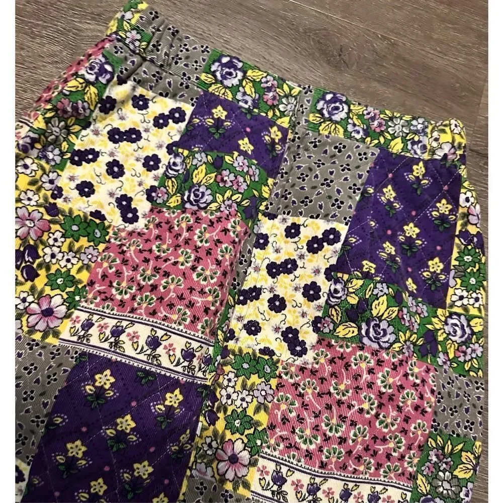 Womens Corduroy Floral Purple Patchwork Above Knee Cottagecore Skirt Size M